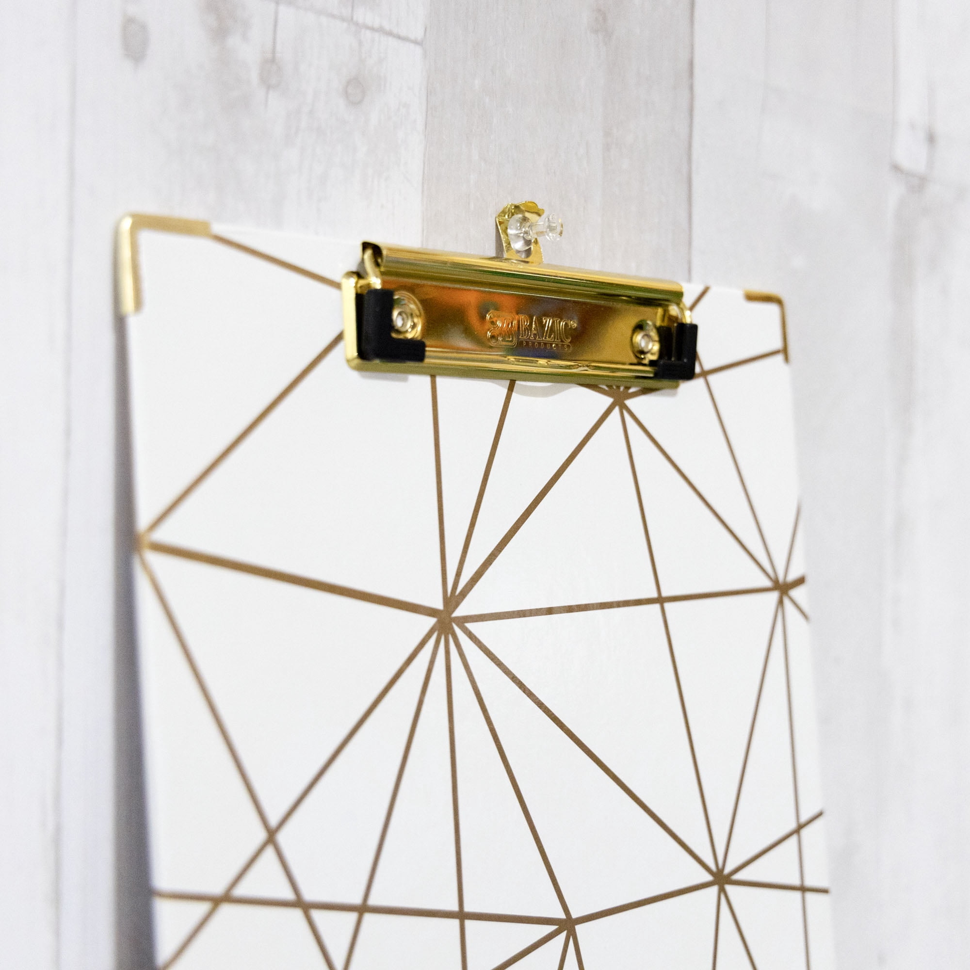 BAZIC Paperboard Clipboard Standard Size Geometric Gold Low Profile Clip, 4-Pack