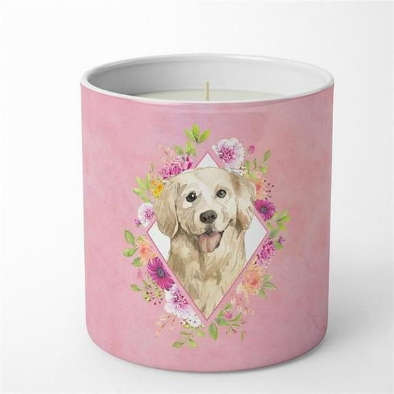 10 oz Golden Retriever Pink Flowers Decorative Soy Candle