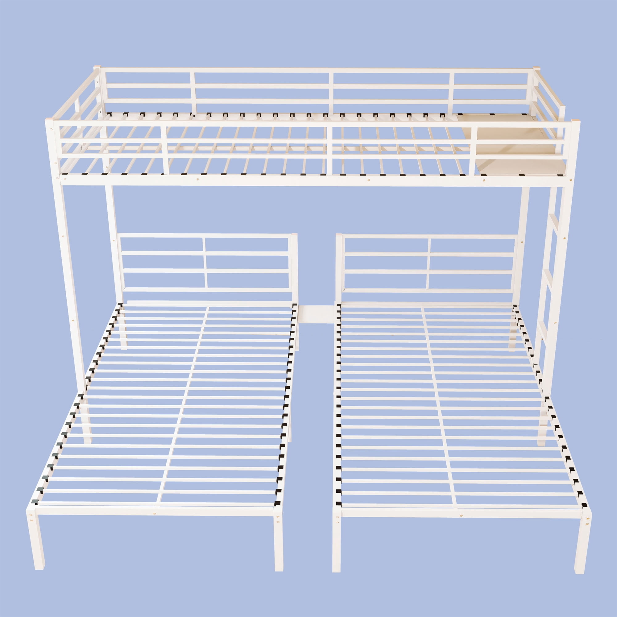 MAYEERTY Triple Bunk Bed for 3, Metal Twin Bed Frame with Guardrails and Noise-Reduced Slats, Space-Saving for Bedroom Dorm