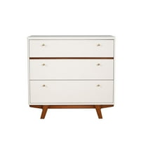 HomeRoots 36" Brown and White Solid Wood Three Drawer Chest