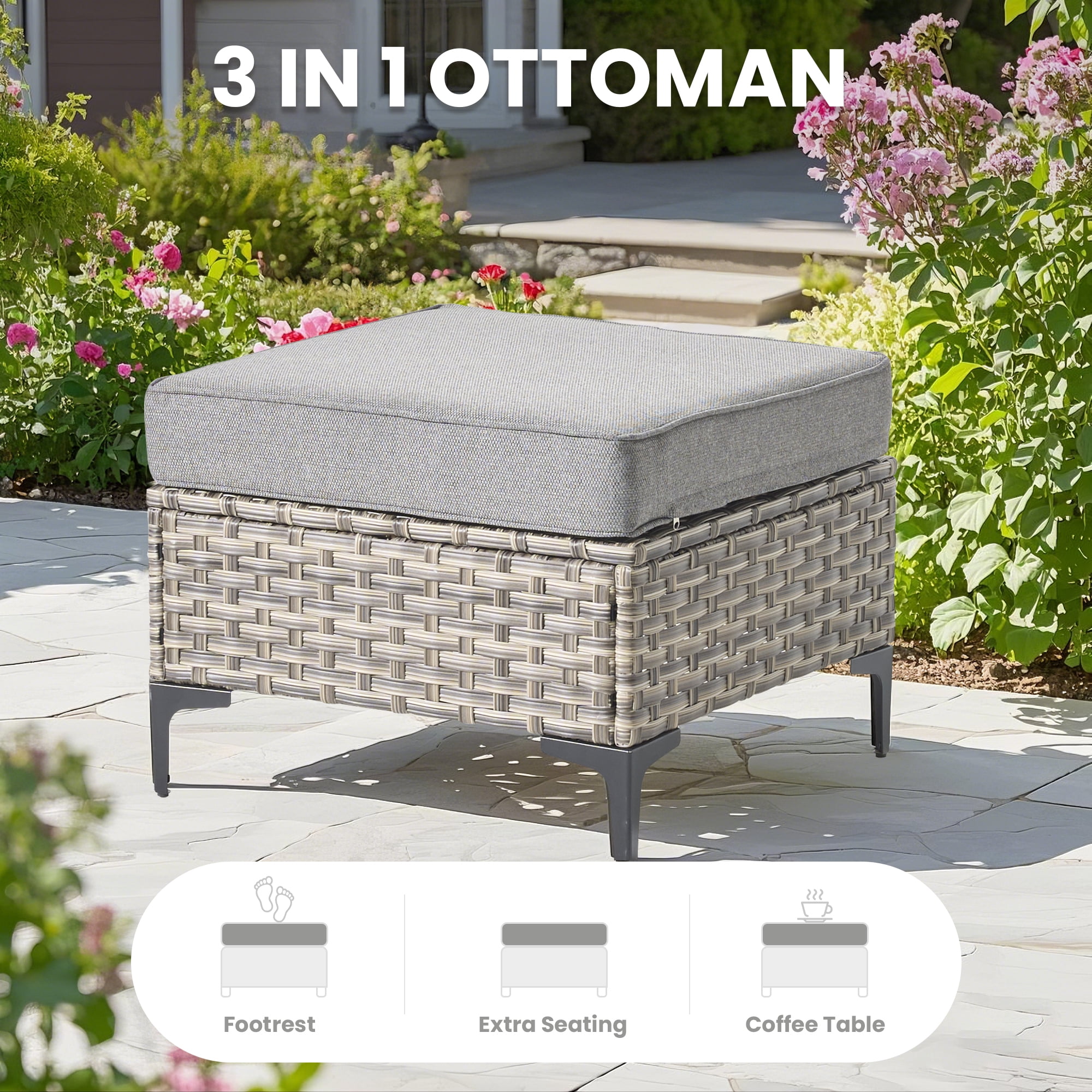 XIZZI Patio Furniture Outdoor Conversation Set with Wide Armrests, Wicker Rattan Patio Outdoor sectional with Firepit Table and Swivel Rocking Chair,Dark Grey