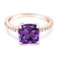thumbnail image 3 of Gem Stone King 2.22 Ct Cushion Purple Amethyst 18K Rose Gold Plated Silver Ring, 3 of 4