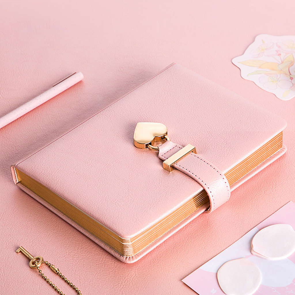 Milue B6 Notebook Notepad Heart Lock Leather Cover Journal Diary Planner Stationery Agenda Organizer School Office Supplies