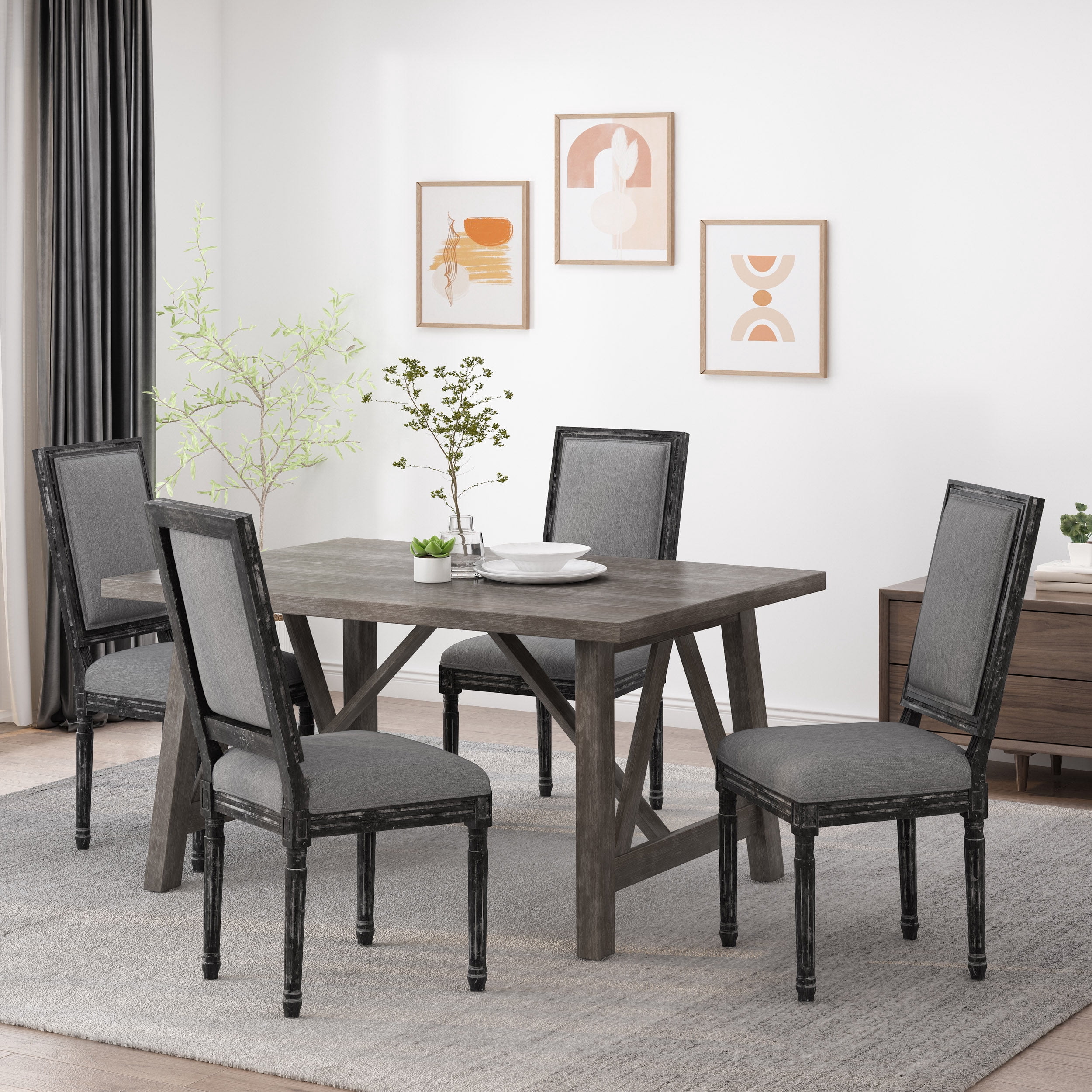 Noble House Robin Wood Upholstered Dining Chair, Set of 4, Gray