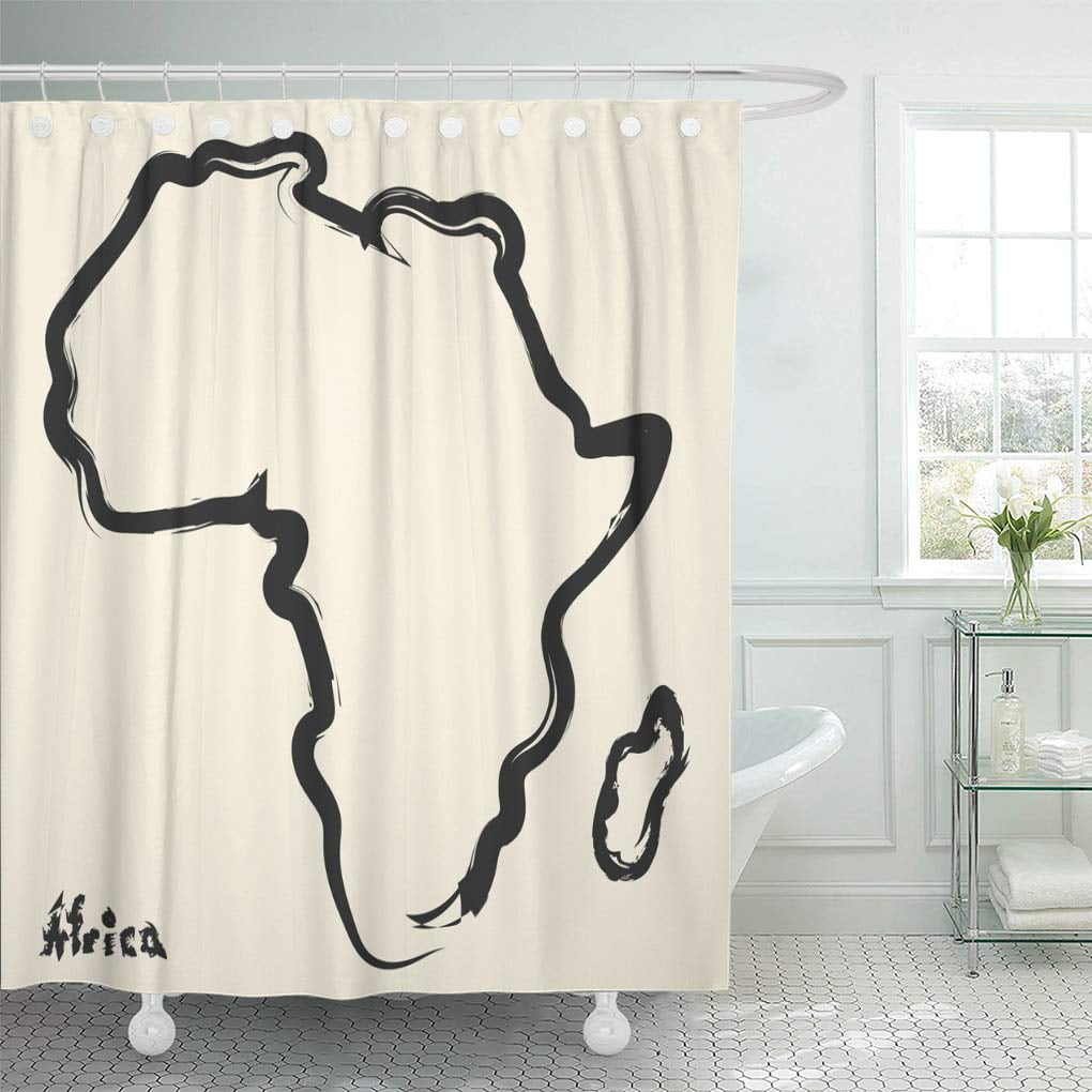 Map Shower Curtain 66x72 Inch, Black And White Map Shower Curtain