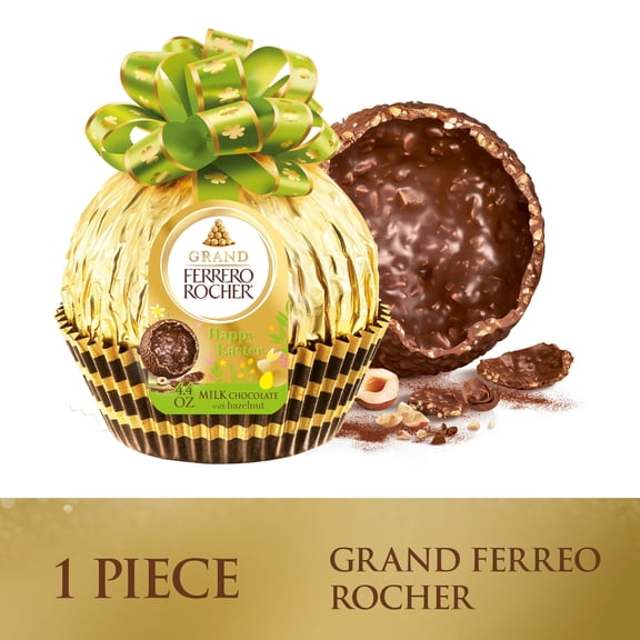 Grand Ferrero Rocher Fine Hazelnut Milk Chocolate, Chocolate Candy Gift, 4.4 oz, Perfect for Easter Gifting