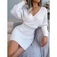 thumbnail image 5 of Women'S Cocktail Knitted Sweater Dress Long Sleeve Batwing Sleeve V-Neck Backless Mini Dress White M, 5 of 8