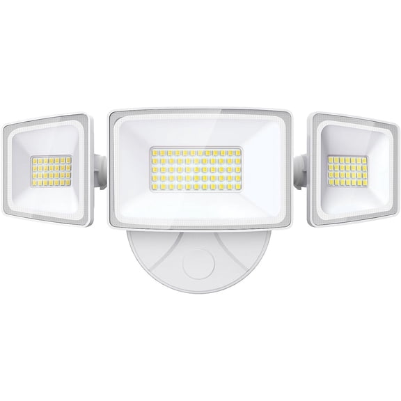 XH 60W Flood Lights Outdoor, 6000LM Brightness Security Lights Switch Controlled, 3 Adjustable Heads, IP65 Waterproof, 6500K Wall Mount Exterior LED Flood Light