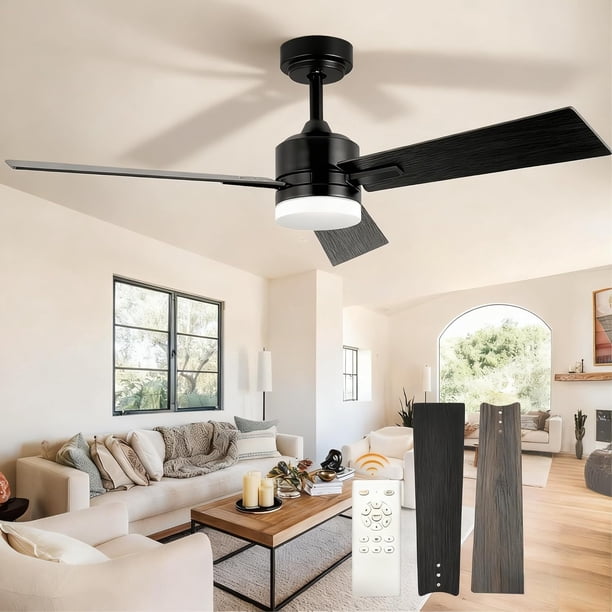 Ventiladores de Techo de 52" con luces y Control Remoto, Moderno Ventilador de Techo Empotrable con 3 Colores LED, Con Función de Temporizador, Silencioso