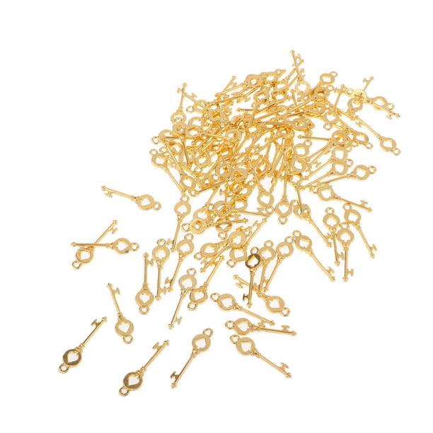 Paquete de 100 colgantes en apariencia de llave, aleación artesanal, joyería de amor, accesorios para bricolaje, bronce , plata antigua dorado