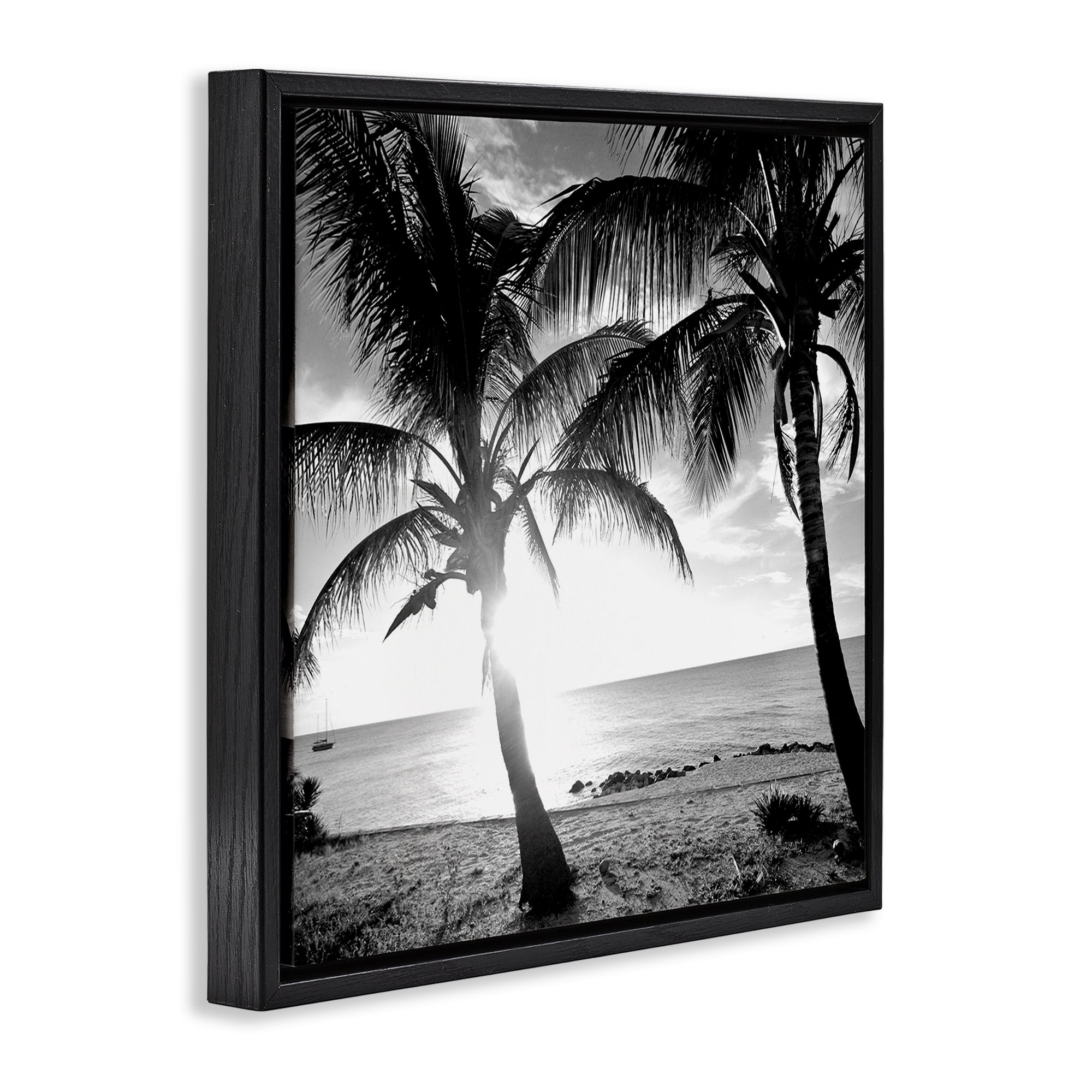 Stupell Industries Sunlit Palm Silhouettes Coastal Photography Black Floater Framed Canvas Art Print Wall Art, 25 x 25