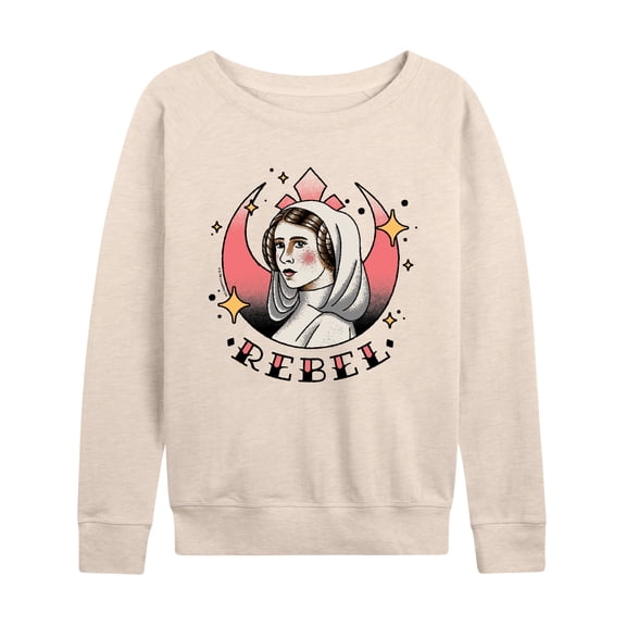 Star Wars - Leia Tattoo Women's Lightweight French Terry Wide Neck Long Sleeve Graphic Shirt