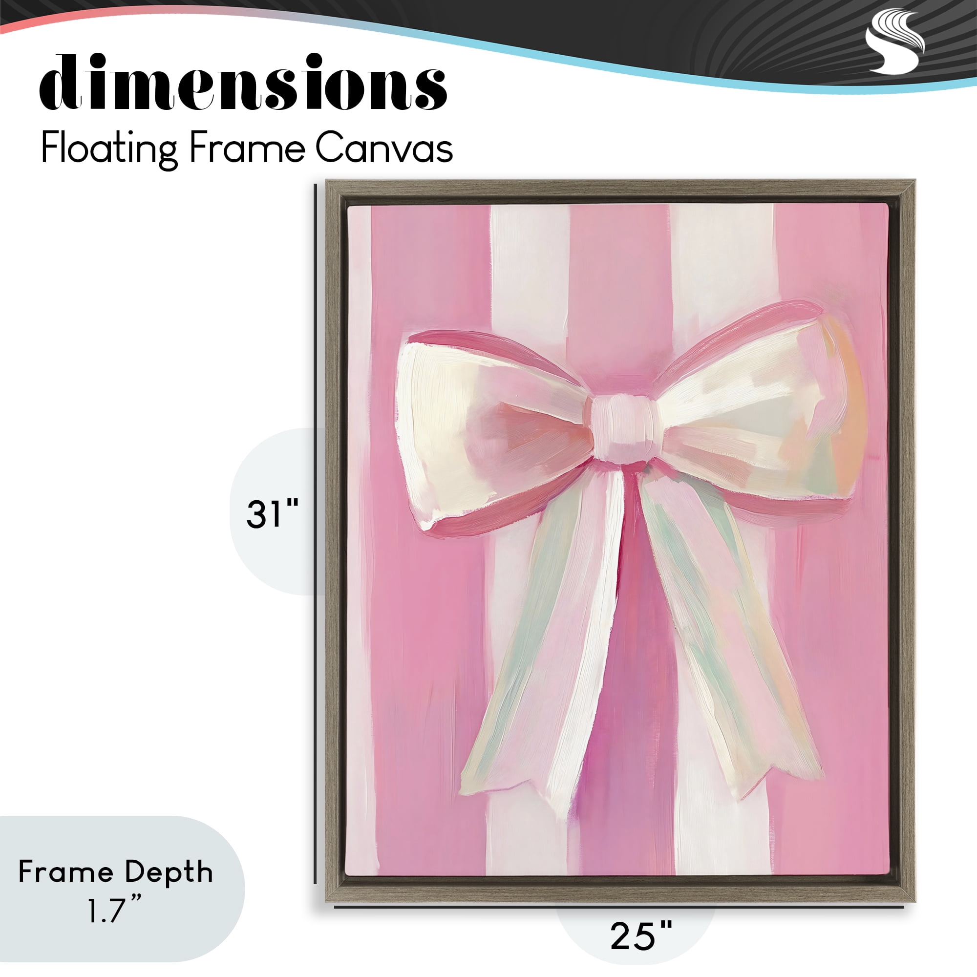 Stupell Industries Preppy Pink Bow on Stripes Brown Framed Floater Canvas Wall Art, design by The Prints Vibe