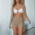 thumbnail image 7 of Women Zip Up Long Sleeve Jacket High Waist Biker Shorts 2 Piece Athletic Workout Outfit Sets Coffee M, 7 of 7