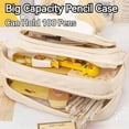 thumbnail image 3 of Big Capacity Pencil Case, 3 Compartments Simple Storage Aesthetic Pencil Case, Large Capacity Pencil Pouch Handheld Pen Bag Cosmetic Portable Gift (Beige), 3 of 10