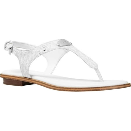 

Women s MICHAEL Michael Kors MK Plate Thong Sandal Bright White Plastic/Polyester 6 M