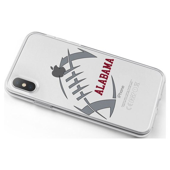 DistinctInk Clear Shockproof Hybrid Case for iPhone X / XS (5.8" Screen) - TPU Bumper, Acrylic Back, Tempered Glass Screen Protector - Alabama Football - Crimson, Gray