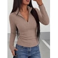 thumbnail image 3 of PRETTYGARDEN Women's Fall Quarter Zip Long Sleeve Shirts Soft Stretchy Ribbed Knit, Collared Zipper Slim Fitted, Raglan Sleeves Pullover, Dressy Casual Tops, Trendy Going Out Outfits, 3 of 8