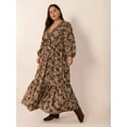 thumbnail image 5 of Women's Plus Size Printed V Neck Balloon Sleeve Maxi Dress with Ruched Sheer Overlay 100% Polyester Fabric for Everyday, 5 of 9