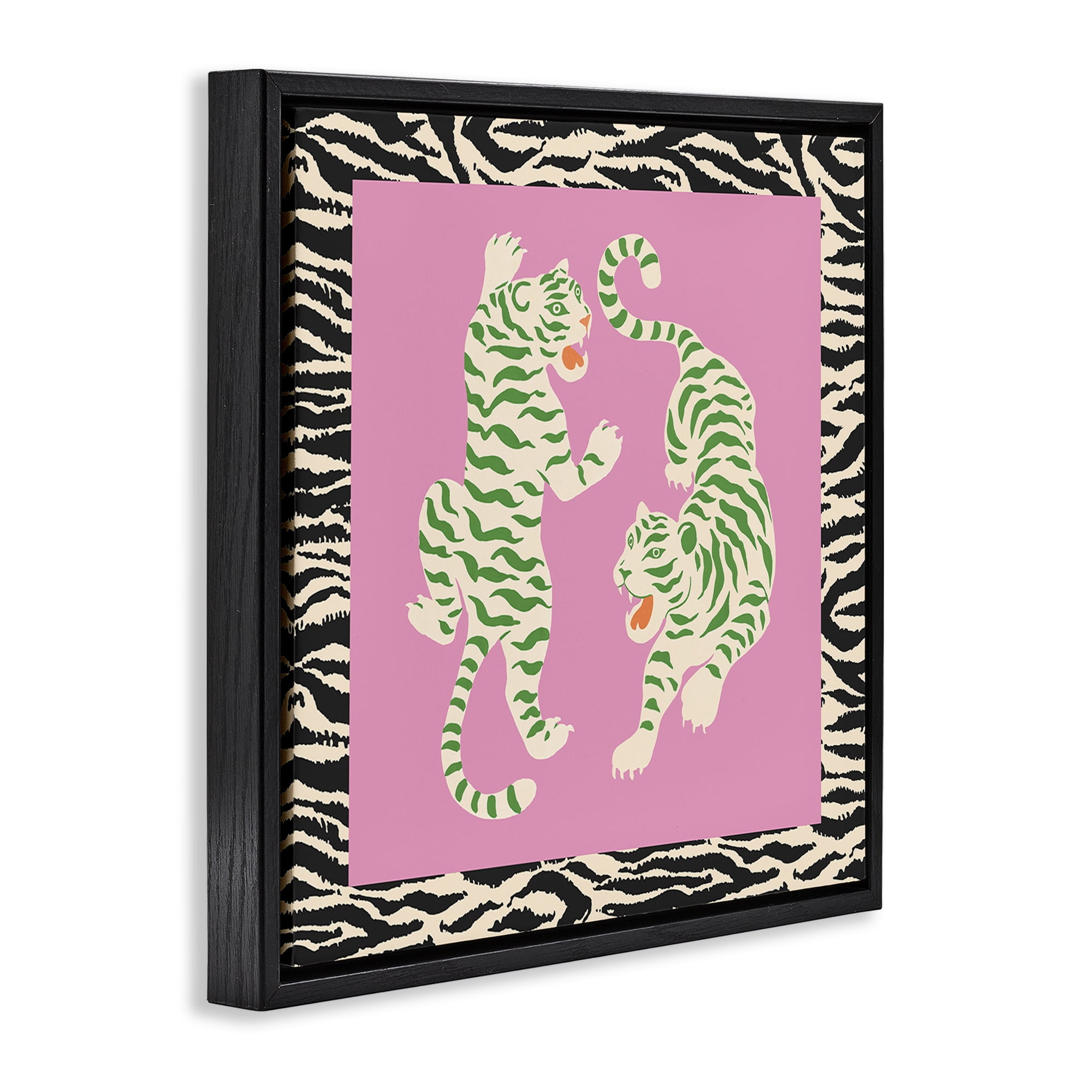 Stupell Industries Purple & Green Twin Tigers Black Framed Floater Canvas Wall Art, design by Karolina Sato
