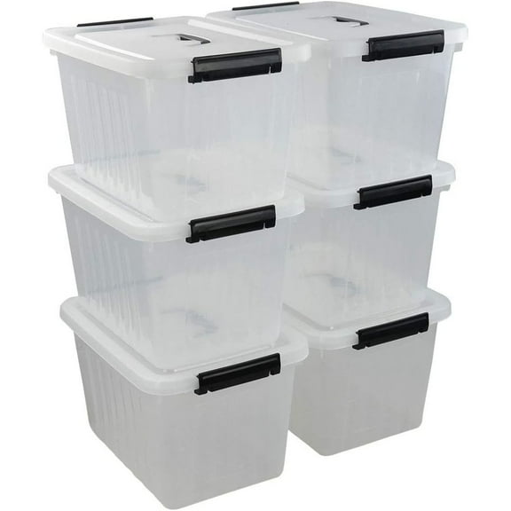12 Quart Plastic Storage Box with Handle, 6 Pack Clear Latching Container Bin