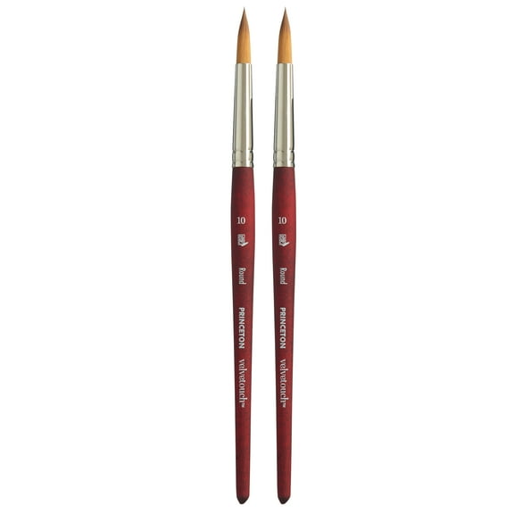 Princeton Velvetouch Round Brush, Synthetic Bristles, Short Handle Mixed Media Paintbrush, Scarlet, Size 10, Pack of 2