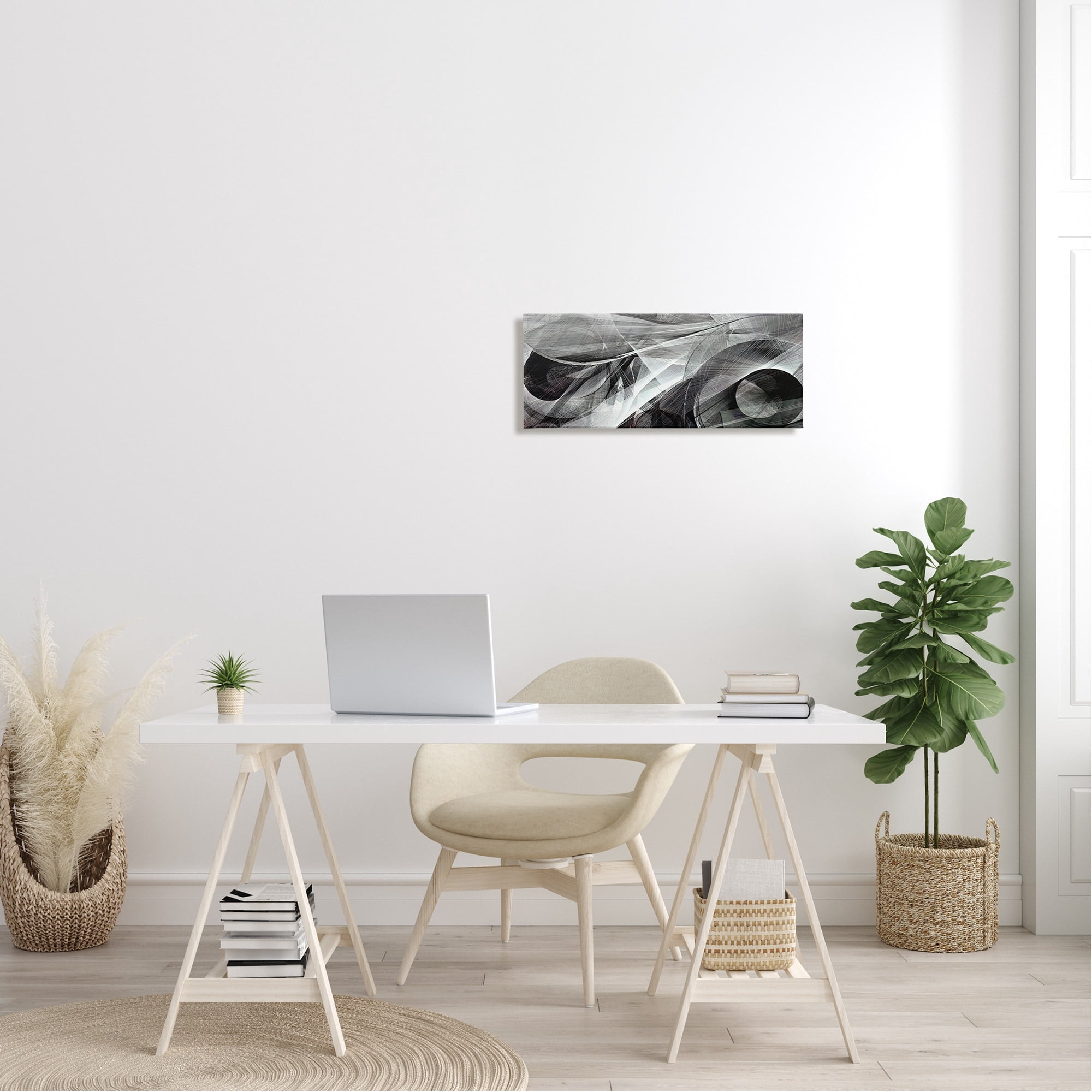 Stupell Industries Monochrome Abstract Shapes Dense Geometric Circular Lines Canvas Wall Art, 24 x 10, Design by Alpenglow Workshop