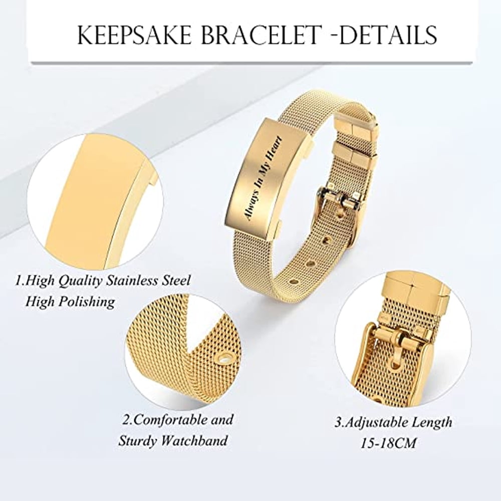 Adjustable Watch Band Cremation Jewelry Urn Bracelet for Ashes Personalized Message Urn Bangle for Women Men Memorial Keepsake-Forever in My Heart