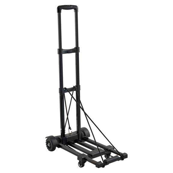 Folding Hand Truck, 290 lbs Load Capacity, Collapsible Luggage Cart with 4 Wheels, 2 Elastic Ropes & Expandable Base, Utility Dolly Platform Cart for Airport Travel Luggage Office Moving, Black