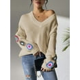 thumbnail image 5 of Womens Classic Boho Floral Crochet Long Sleeve Sweaters Casual Pullover Knitwear for Fall Winter 2025 Deep  L, 5 of 6