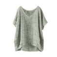 thumbnail image 2 of Women's Plus Size Cotton Linen T-Shirt, Short Sleeve Loose Fit Summer Top, Breathable Cotton Linen Solid Color Blouse for Casual Everyday Wear, Vacation and Relaxed Outfits Grey S, 2 of 6