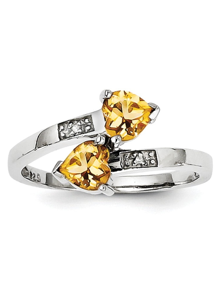 Mia Diamonds 925 Sterling Silver Solid .02cttw Citrine and Diamond Ring