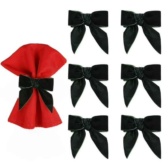 MODANU 6Pcs Christmas Napkin Rings, Bow Napkin Rings, Chic Velvet Christmas Napkin Holder for Birthday Party, Anniversary Dinner, and Wedding Table Decorations, Green