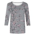 thumbnail image 4 of VBTAPA 3/4 Sleeve Tops for Women 2025 Dressy Casual Floral Print Tshirts Plus Size Crewneck Blouse Loose Fitted Tunic Tee Lightning Sales Today Multicolor S, 4 of 6