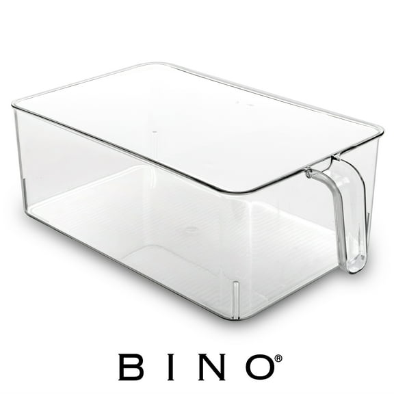 BINO Refrigerator, Freezer and Pantry Cabinet Storage Organizer Bin with Built-In Handle, Clear and Transparent Plastic Nesting Container for Home and Kitchen , Large