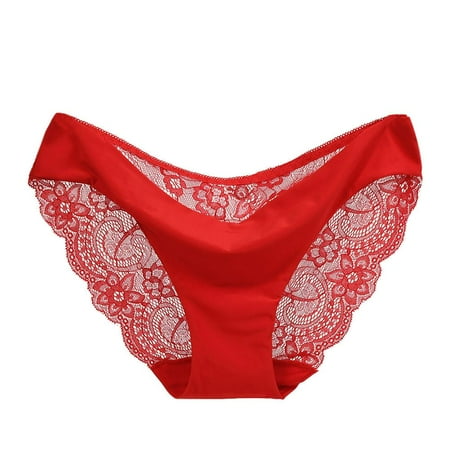 

VAKIND Women Lace Panties Seamless Briefs Low Waist Underwear (Red XXL)