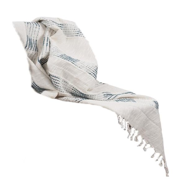 Grey Woven Cotton Throw Blanket with Fringe