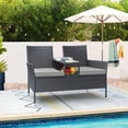 thumbnail image 2 of LACOO Outdoor Patio Loveseat Modern Wicker Patio Conversation Furniture Set with Cushions and Built-in Coffee Table Porch Furniture for Garden Lawn Backyard, Gray, 2 of 7