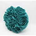 thumbnail image 3 of Fennco Styles Multi Rose Motifs Felt 15-inch Round Decorative Throw Pillow (Teal, Case + Insert), 3 of 6