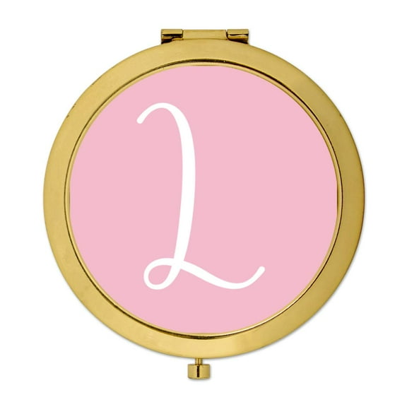 Koyal Wholesale Gold Compact Mirror Bridesmaid's Wedding Gift, Blush Pink, Monogram Letter L, 1-Pack