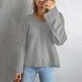 thumbnail image 5 of Duoif Sweaters for Women Trendy Women's Long Sleeve Solid Colour V Neck Sweater Loose Button Knit Shoulder Drop Sweater Women's Sweaters Womens Tops Grey L, 5 of 7