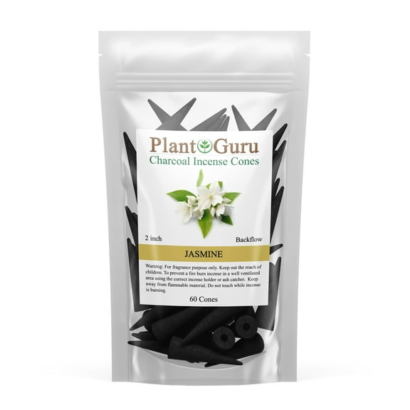 Jasmine Charcoal Incense Cones 2" BACKFLOW - 60 Pack - Natural Scented Cones Handmade Hand Dipped