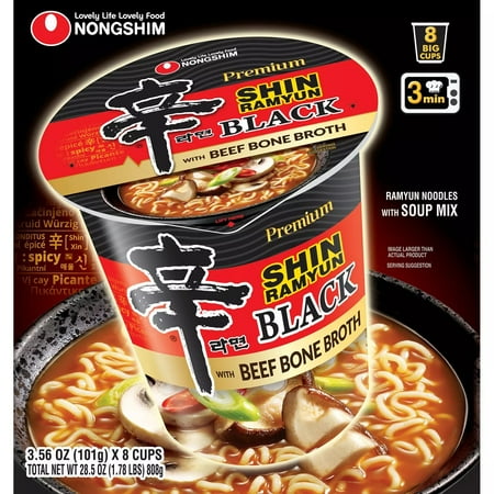 Nongshim Shin Black Spicy Beef & Bone Broth Premium Ramen, 3.5 Ounce (Pack of 8)