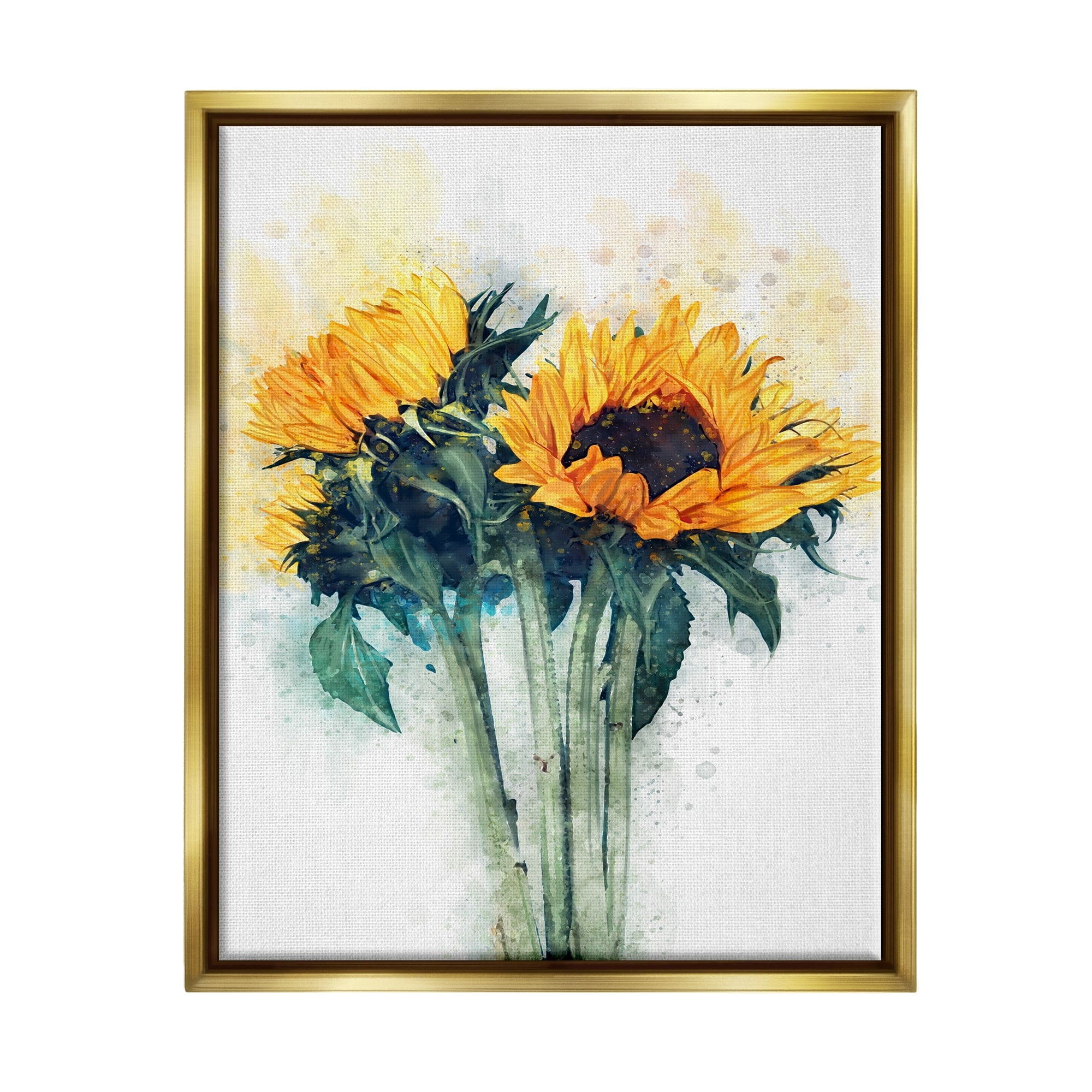 Stupell Industries Sunflower Assortment with Watercolor Accent Metallic Gold Framed Floating Canvas Wall Art, 24x30, by Ziwei Li