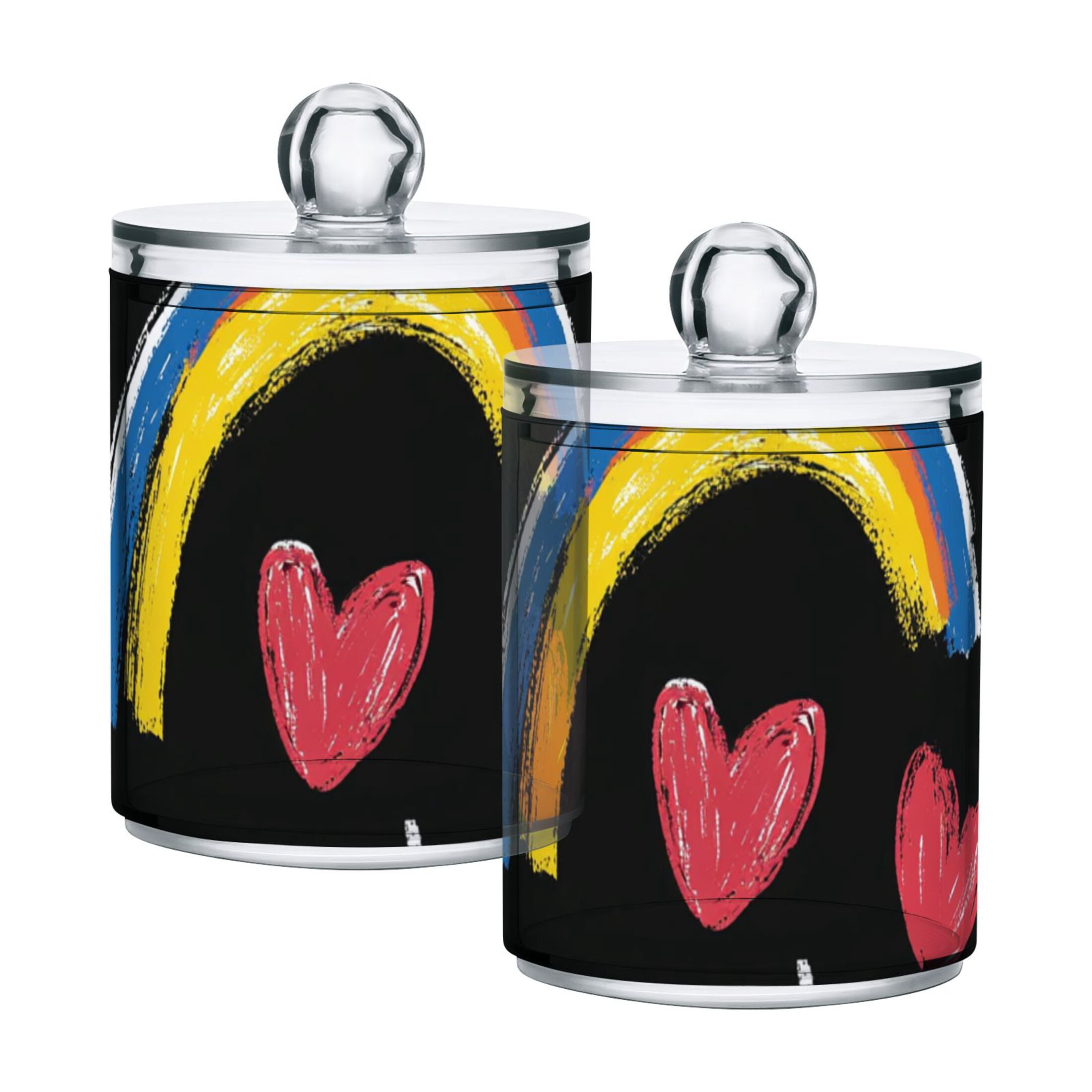 Ckdifva Crayons and Rainbows Hearts Storage Jar with Lid Acrylic Organization Storage Containers Set of 4