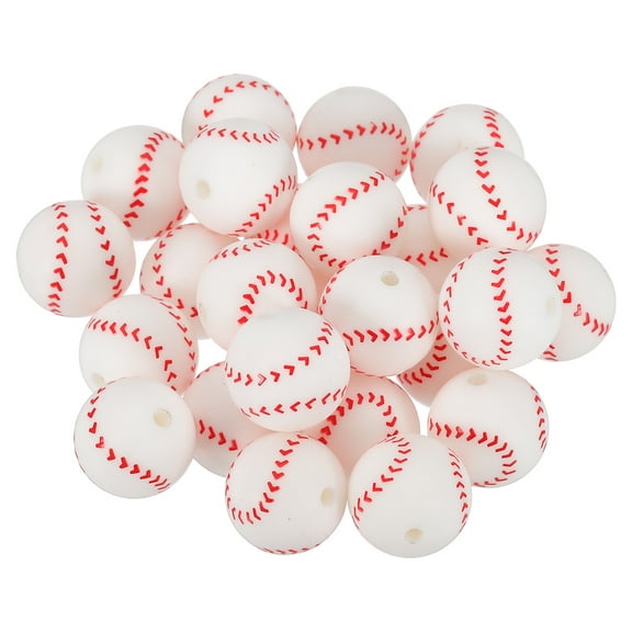 25PCS White Baseball Beads, 15mm Silicone Beads Sports Beads Bulk Ball Silicone Focal Beads for Pens Bracelets Making Keychain DIY Crafts Gift