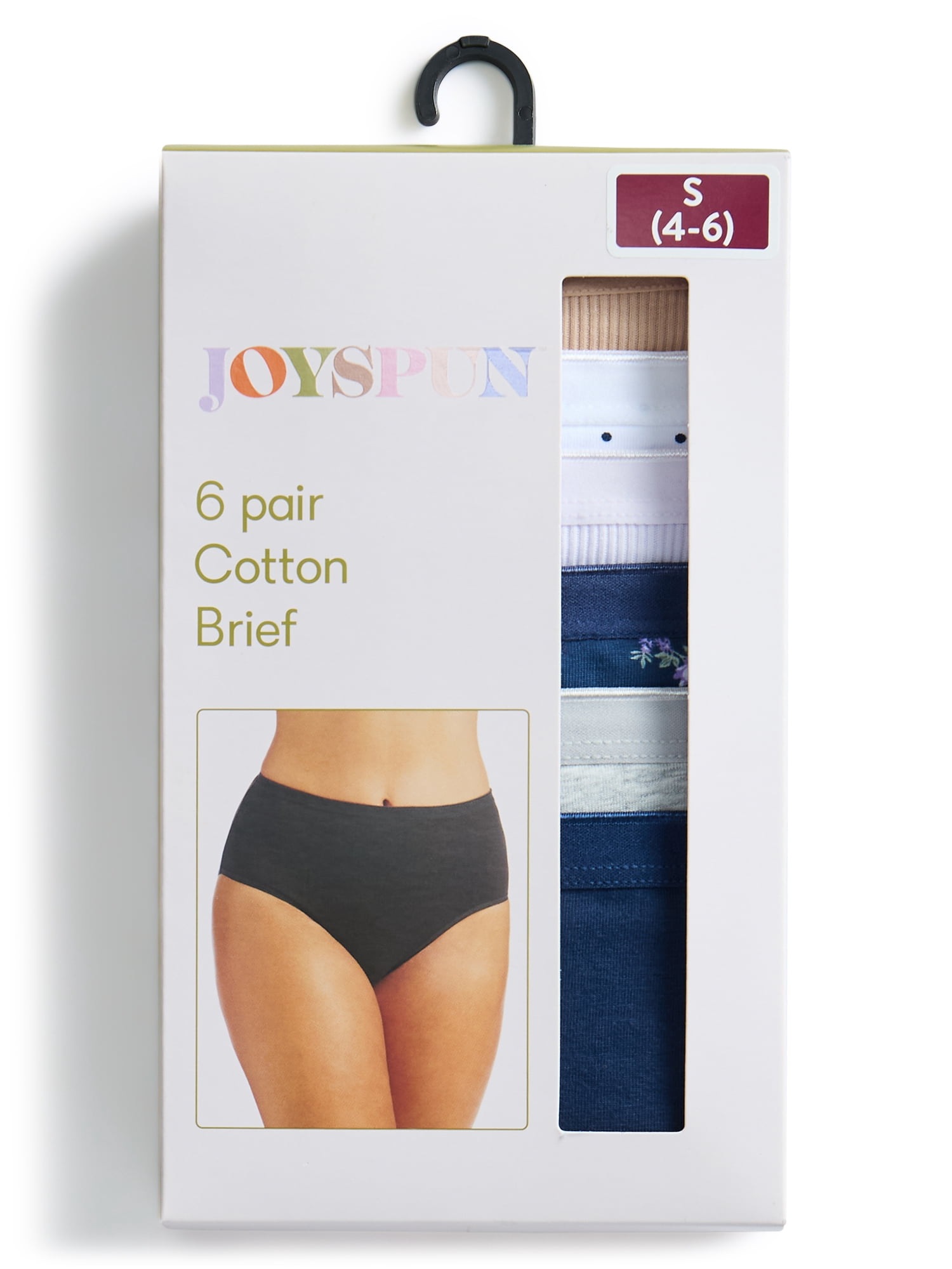 Joyspun Women's Cotton-Blend Brief Panties, 6-Pack, Sizes S-XXXL