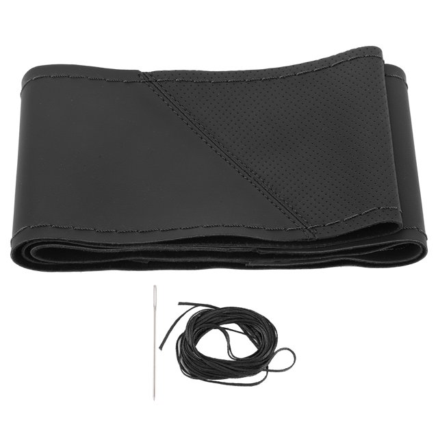 Funda para Volante de 15 Pulgadas, protección para Volante de Coche de Cuero de Microfibra Perforada Cosida a Mano, Funda para Volante DIY(Negro)
