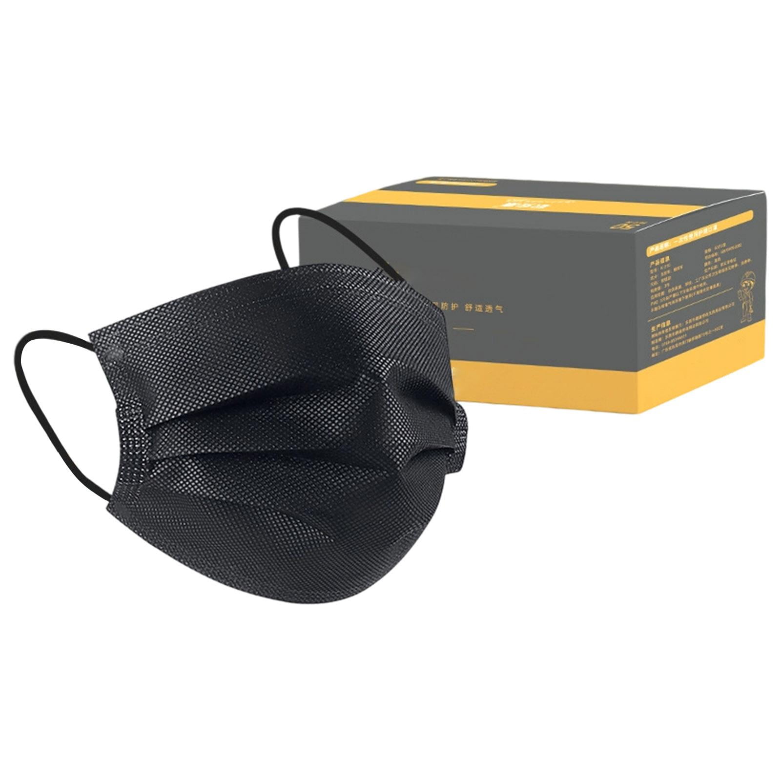Disposable Face Masks for Adults Wide Ear Loop 3 Layer Breathable Protective Masks Comfortable Non Woven Face Cover for Daily Outdoor Indoor Use Black 50 Count Pack