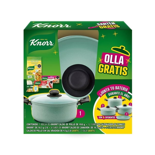 Caldo de pollo Knorr 950 g + 12 cubos Tomate + 8 cubos camarón + 6 cubos sin sal añadida y 1 olla #1 gratis